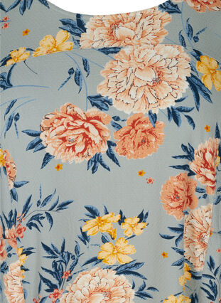 Kortärmad viskosklänning med mönster, Light Blue Flower, Packshot image number 2