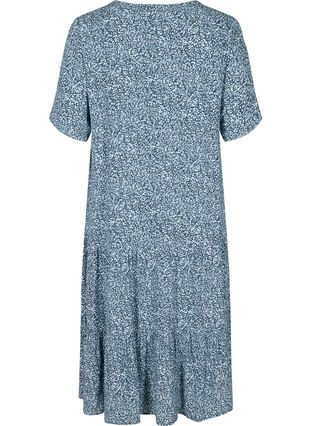 Kortärmad viskosklänning med mönster, Blue Flower Mix, Packshot image number 1