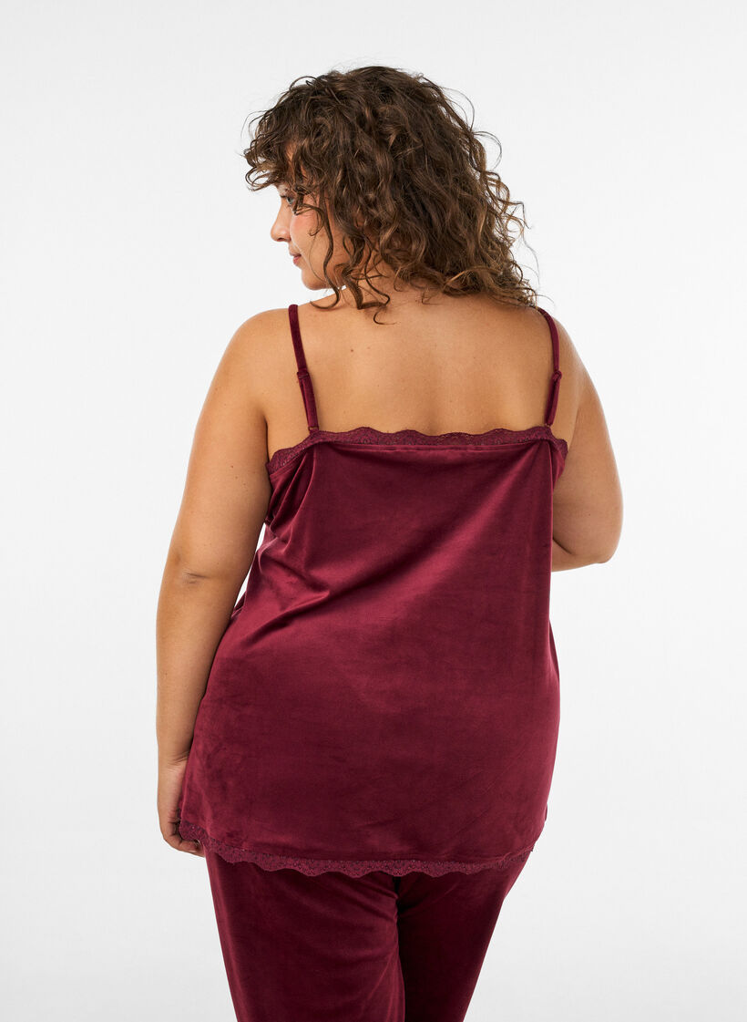 Topp i velour med spetskant, R&ouml;d, Model image number 2