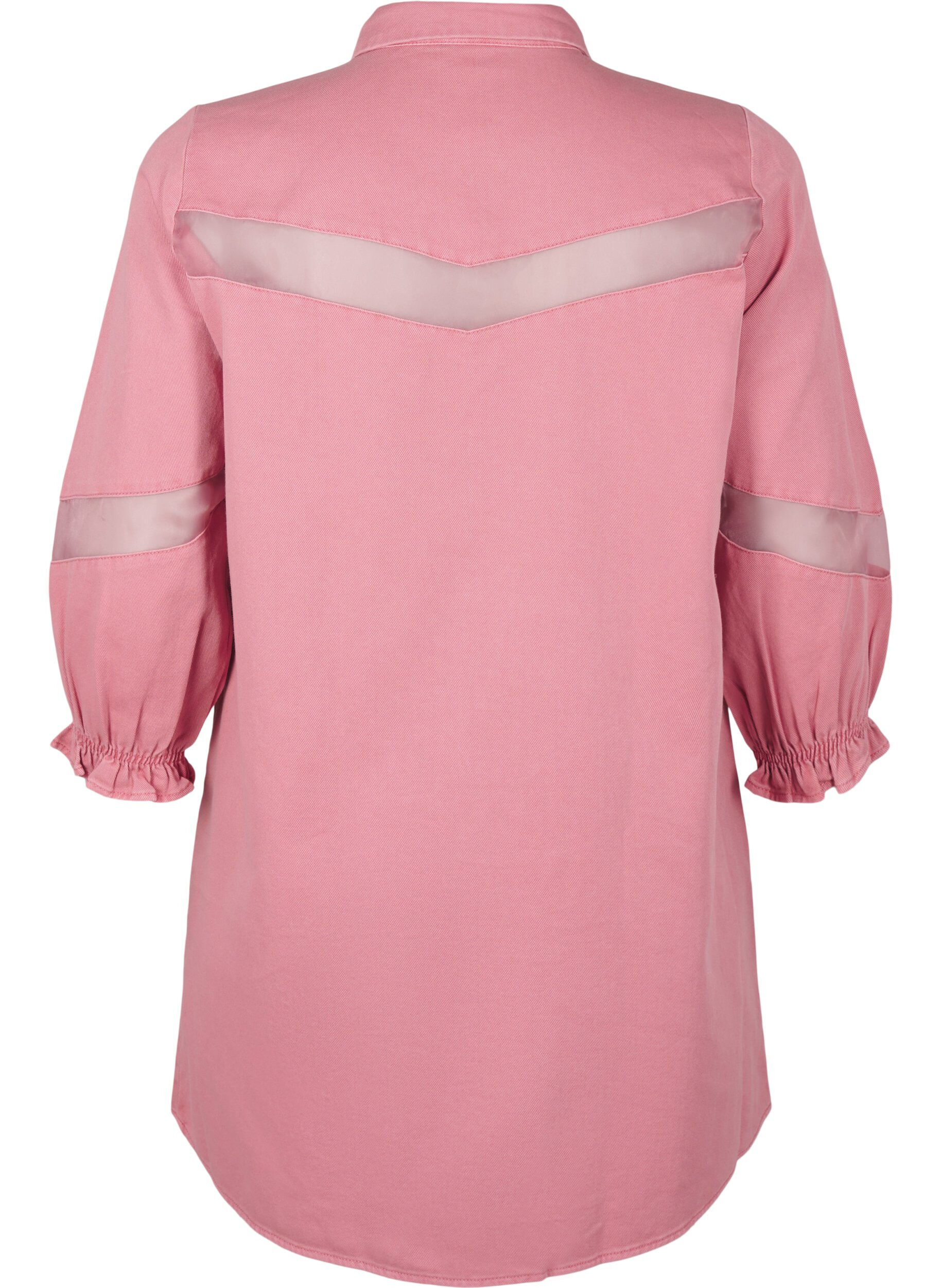 Zizzi Skjortkl&auml;nning i f&auml;rgad denim med n&auml;tdetaljer, Heather Rose, Packshot image number 1