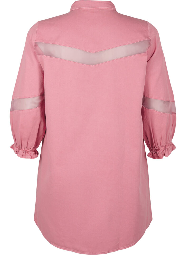 Skjortklänning i färgad denim med nätdetaljer, Heather Rose, Packshot image number 1