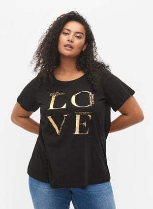 Kortärmad t-shirt i bomull med tryck , Black Love, Model image number 0