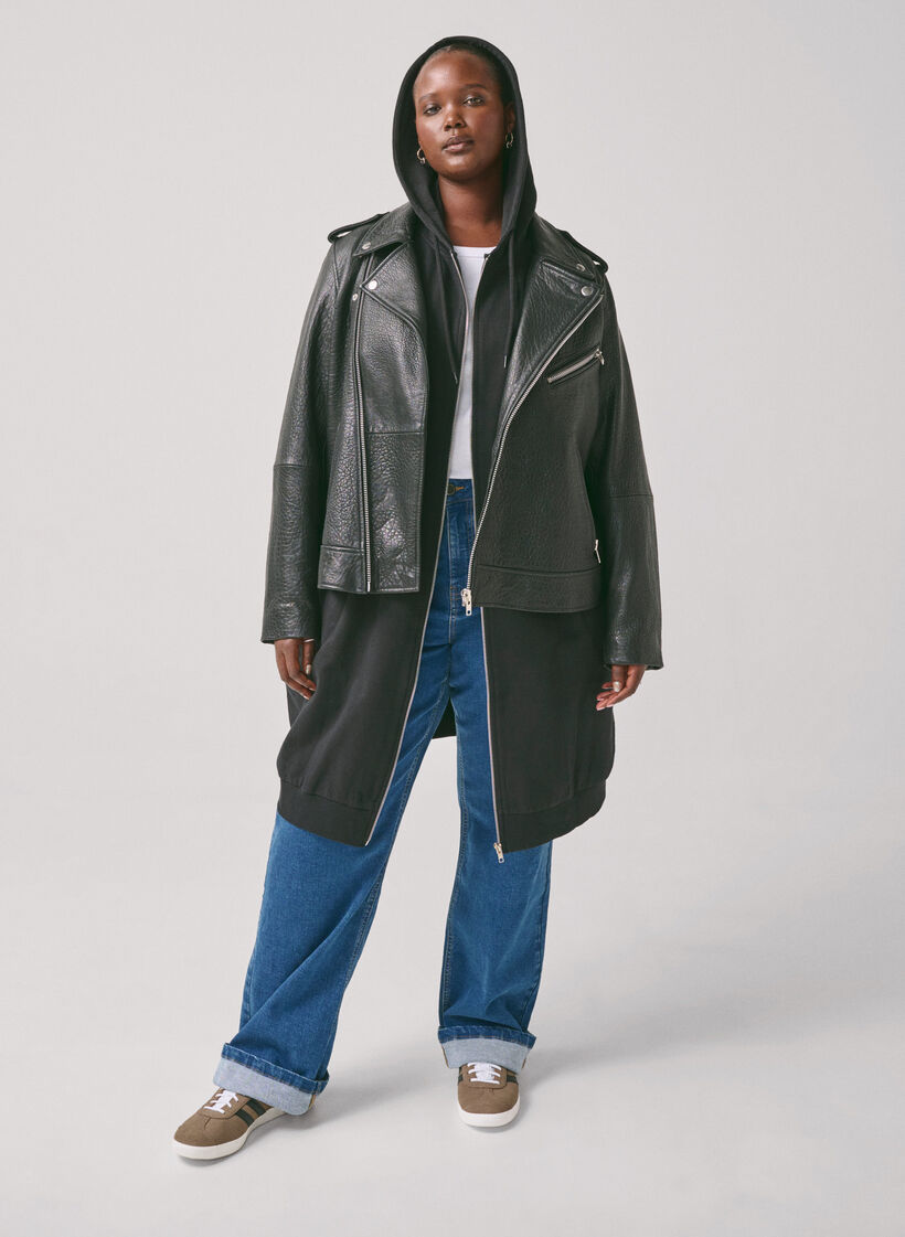 L&aring;ng sweatkofta i bomull med huva, Svart, Image image number 0