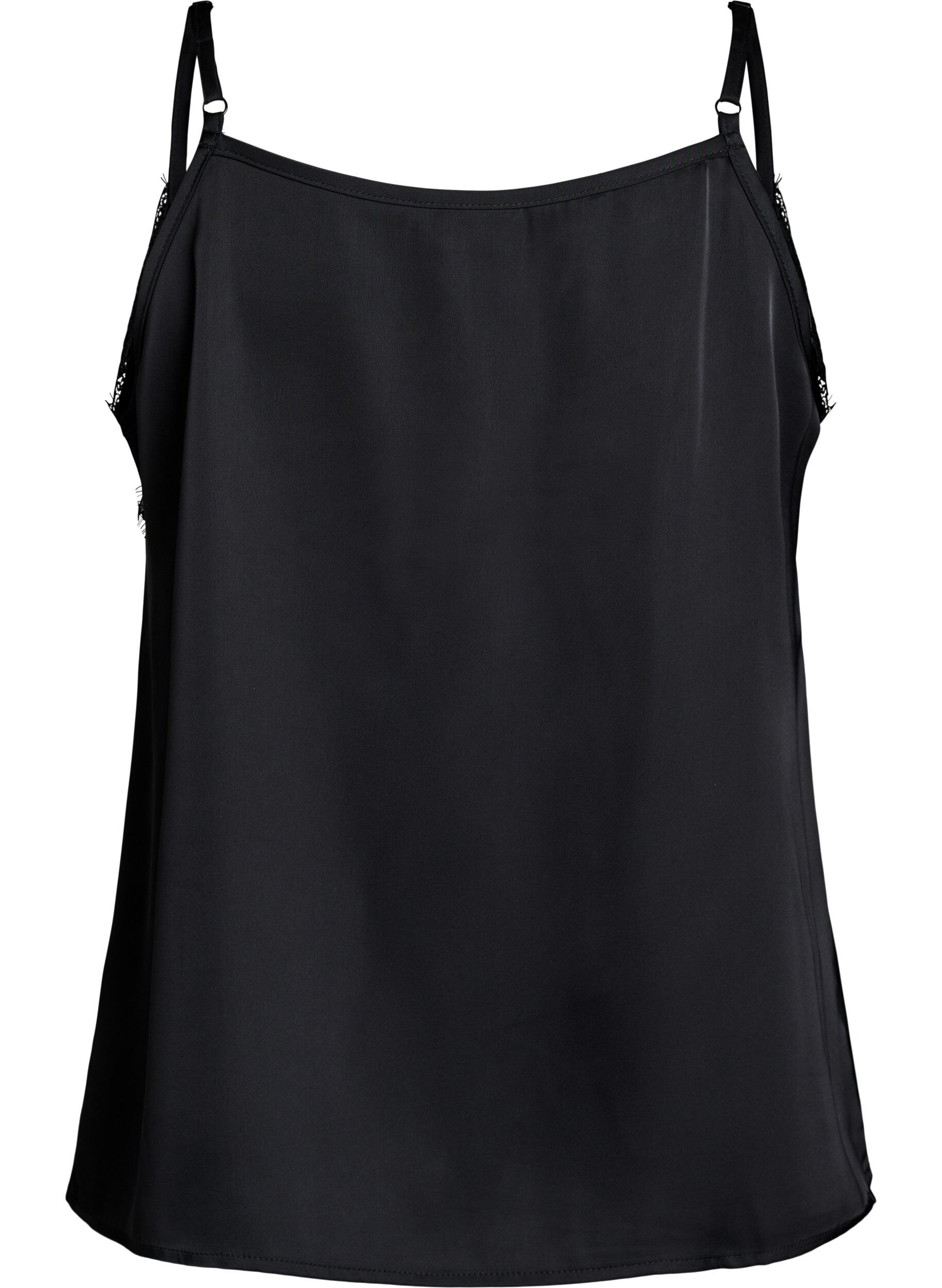 Zizzi Linne i satin med spets, Svart, Packshot image number 1