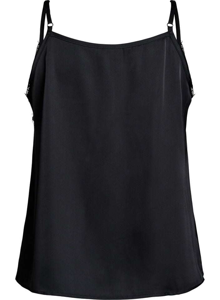 Linne i satin med spets, Svart, Packshot image number 1