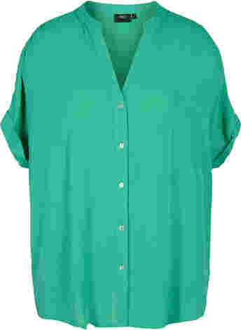Kortärmad viskosskjorta med v-ringning