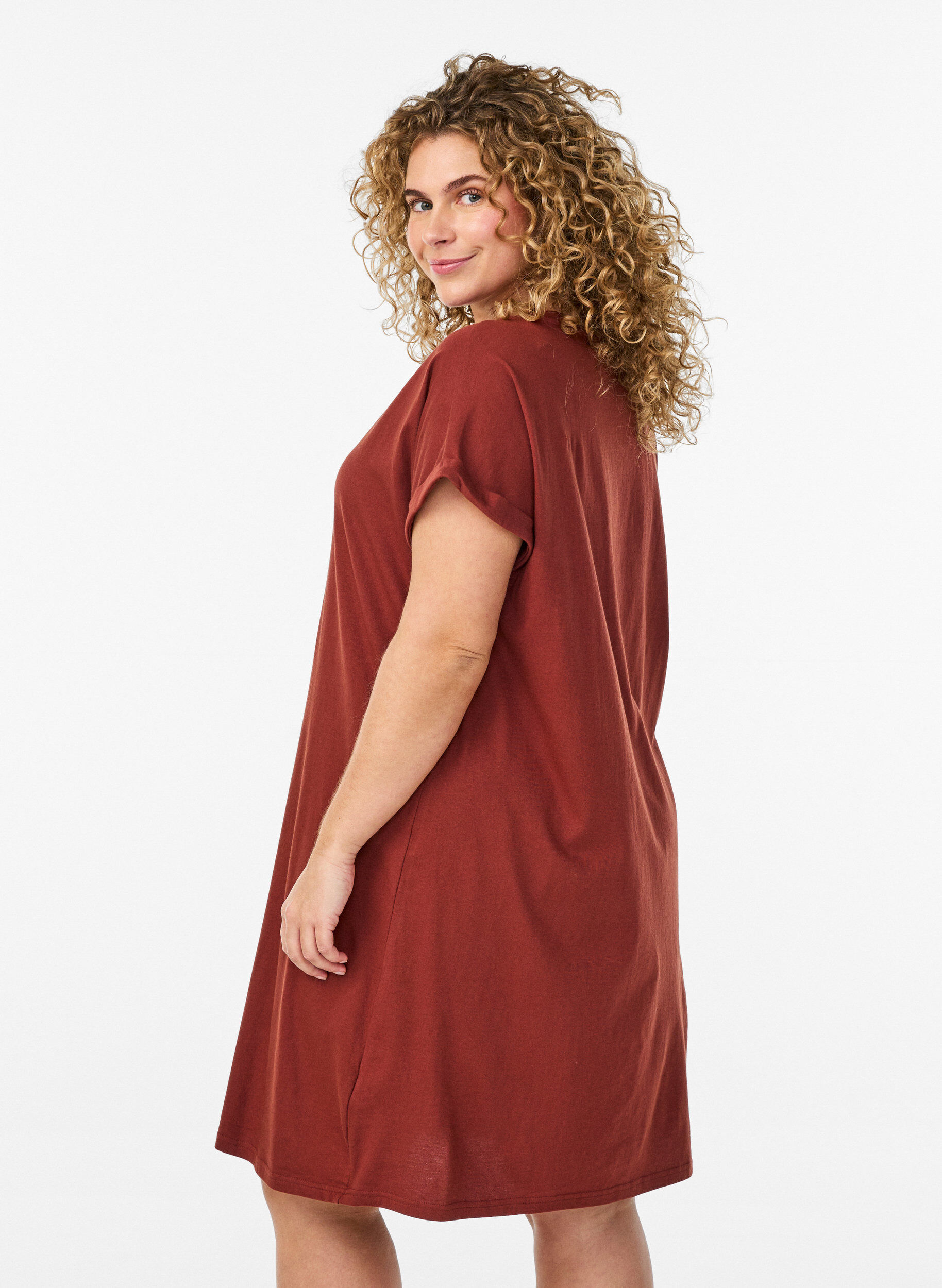 Zizzi 2-pack t-shirtkl&auml;nningar med korta &auml;rmar, Orange, Model image number 2