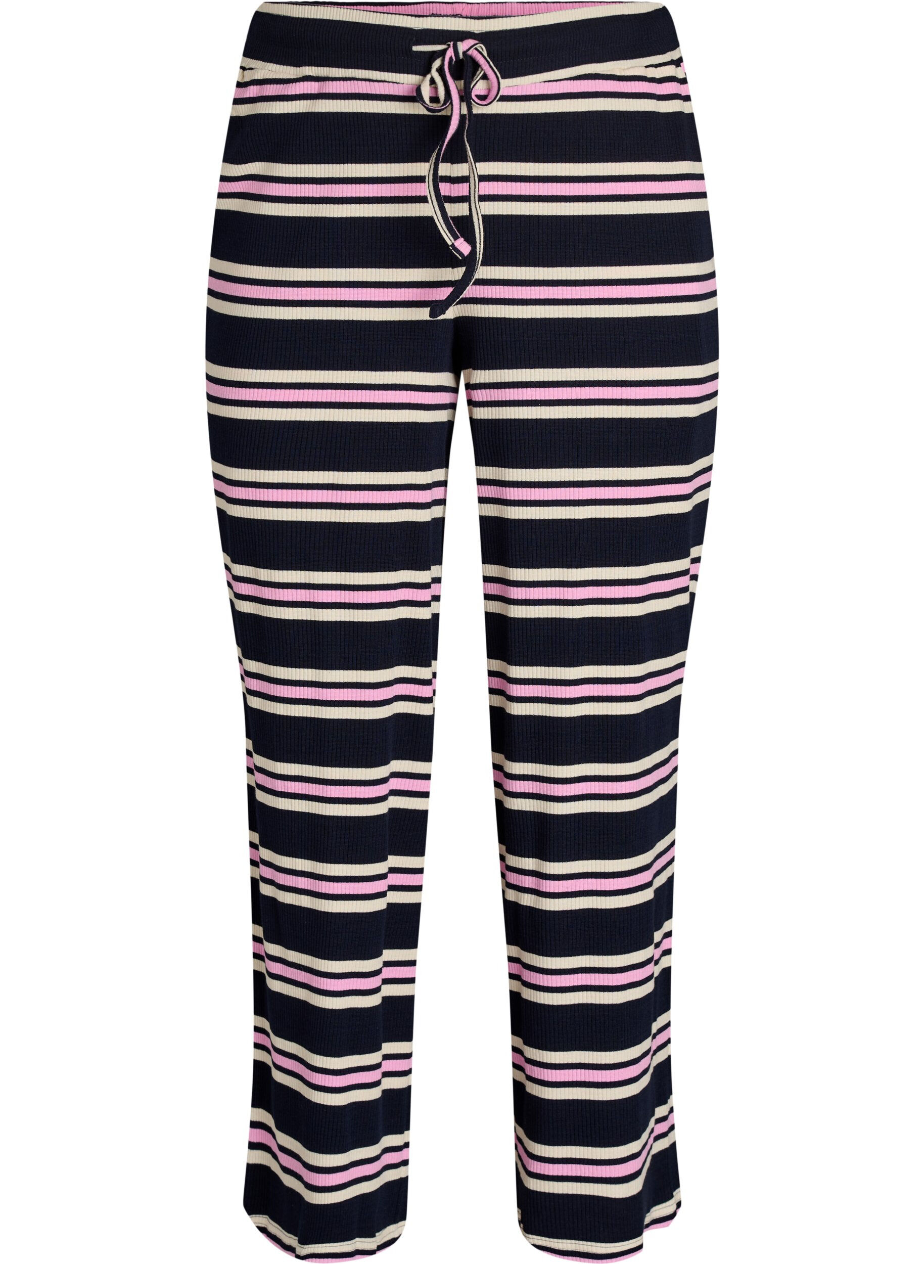ZizziRandiga pyjamasbyxor med vida ben, Bl&aring;, Packshot image number 0