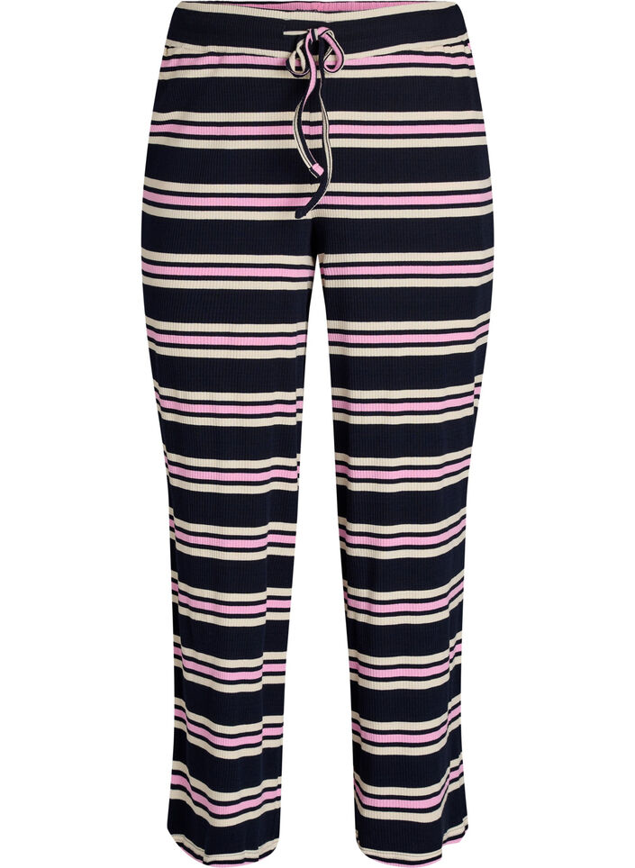 Randiga pyjamasbyxor med vida ben, Bl&aring;, Packshot image number 0