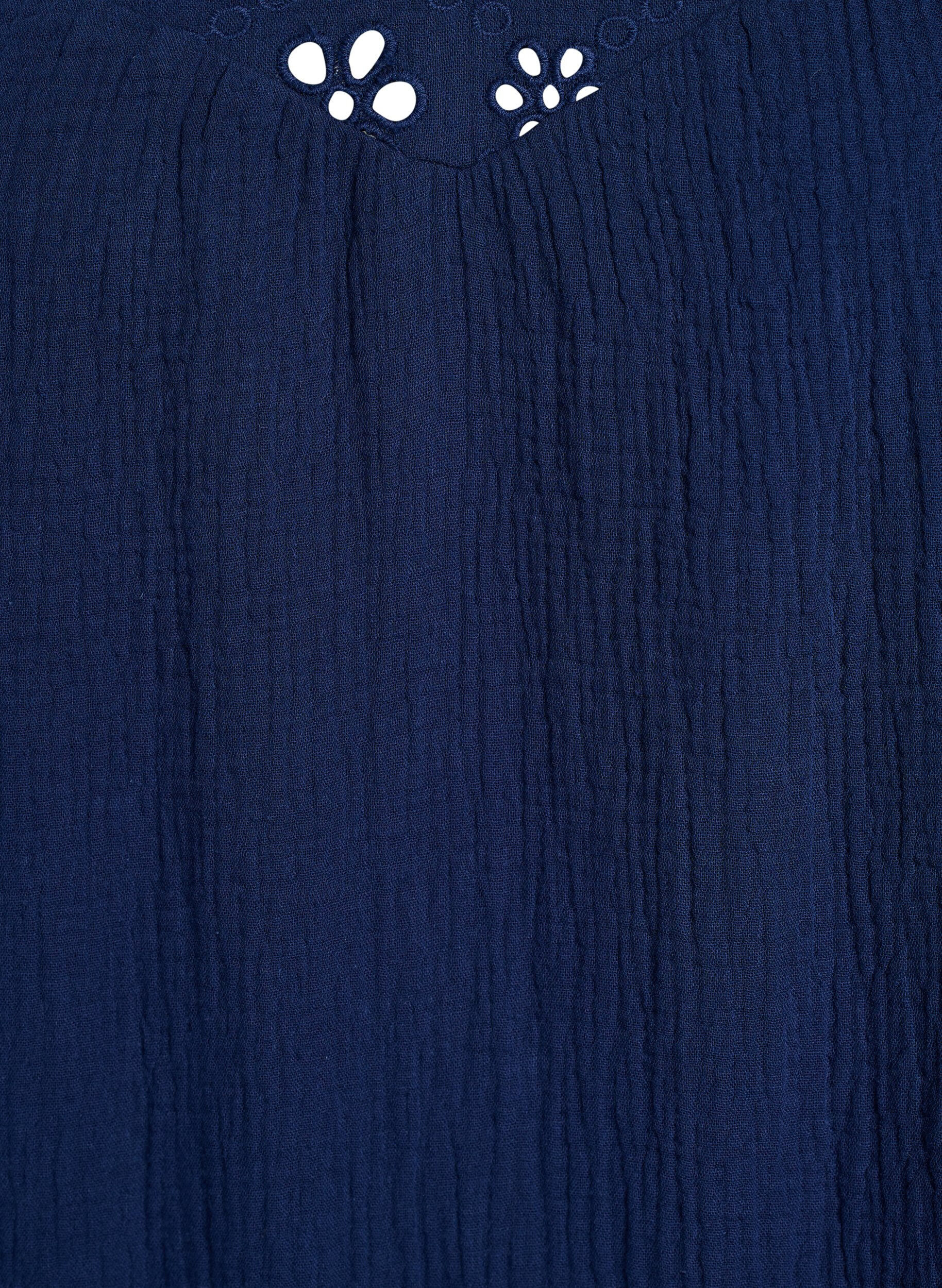 Zizzi Blus i bomullsmuslin med broderie anglaise och 1/2-&auml;rm, Bl&aring;, Packshot image number 2