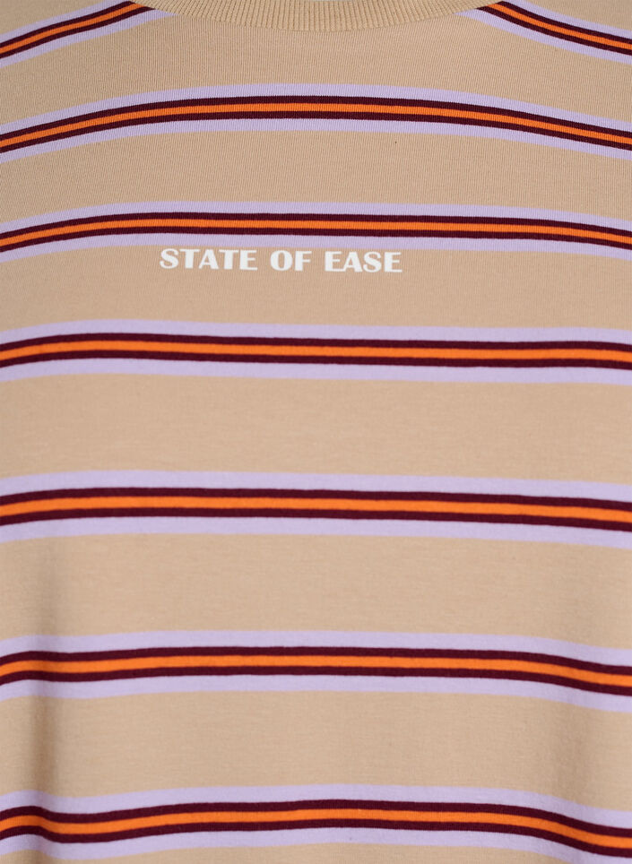 Oversize t-shirt med r&auml;nder och halvl&aring;nga &auml;rmar, Beige, Packshot image number 2