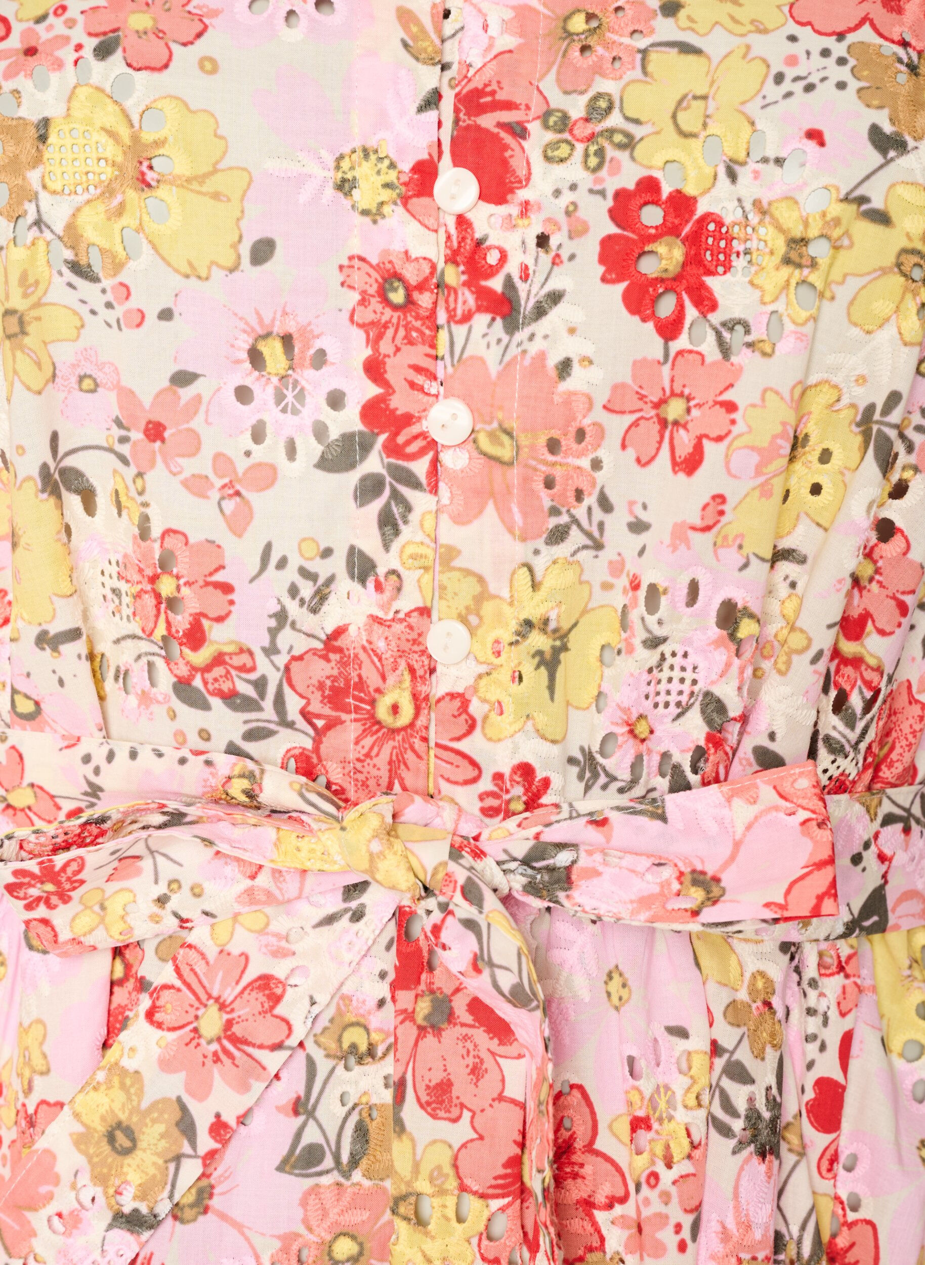 ZizziBlommig midikl&auml;nning med broderie anglaise och knytsk&auml;rp, Rosa, Packshot image number 2