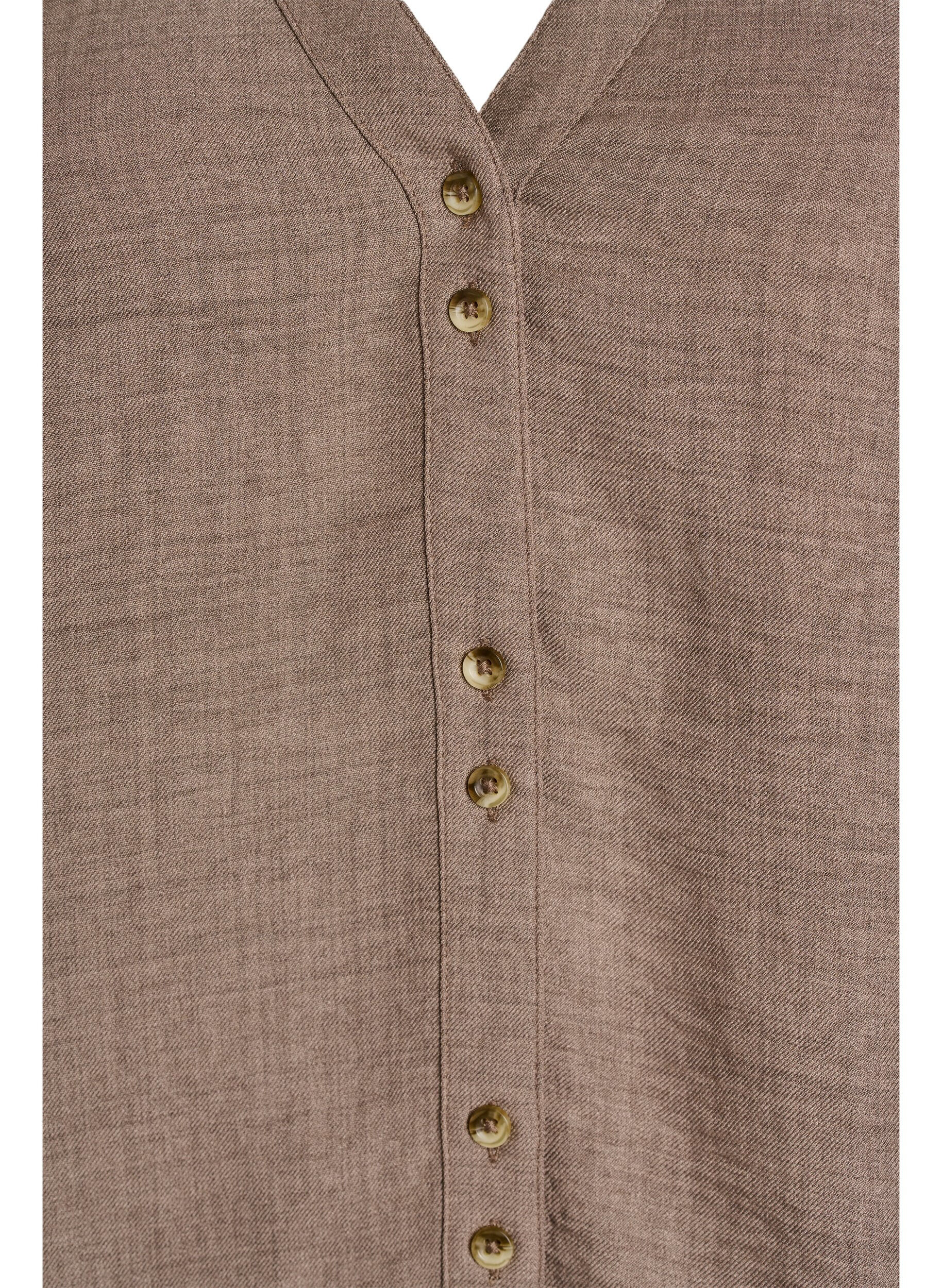 Zizzi V-ringad skjortblus med korta &auml;rmar, Brun, Packshot image number 2