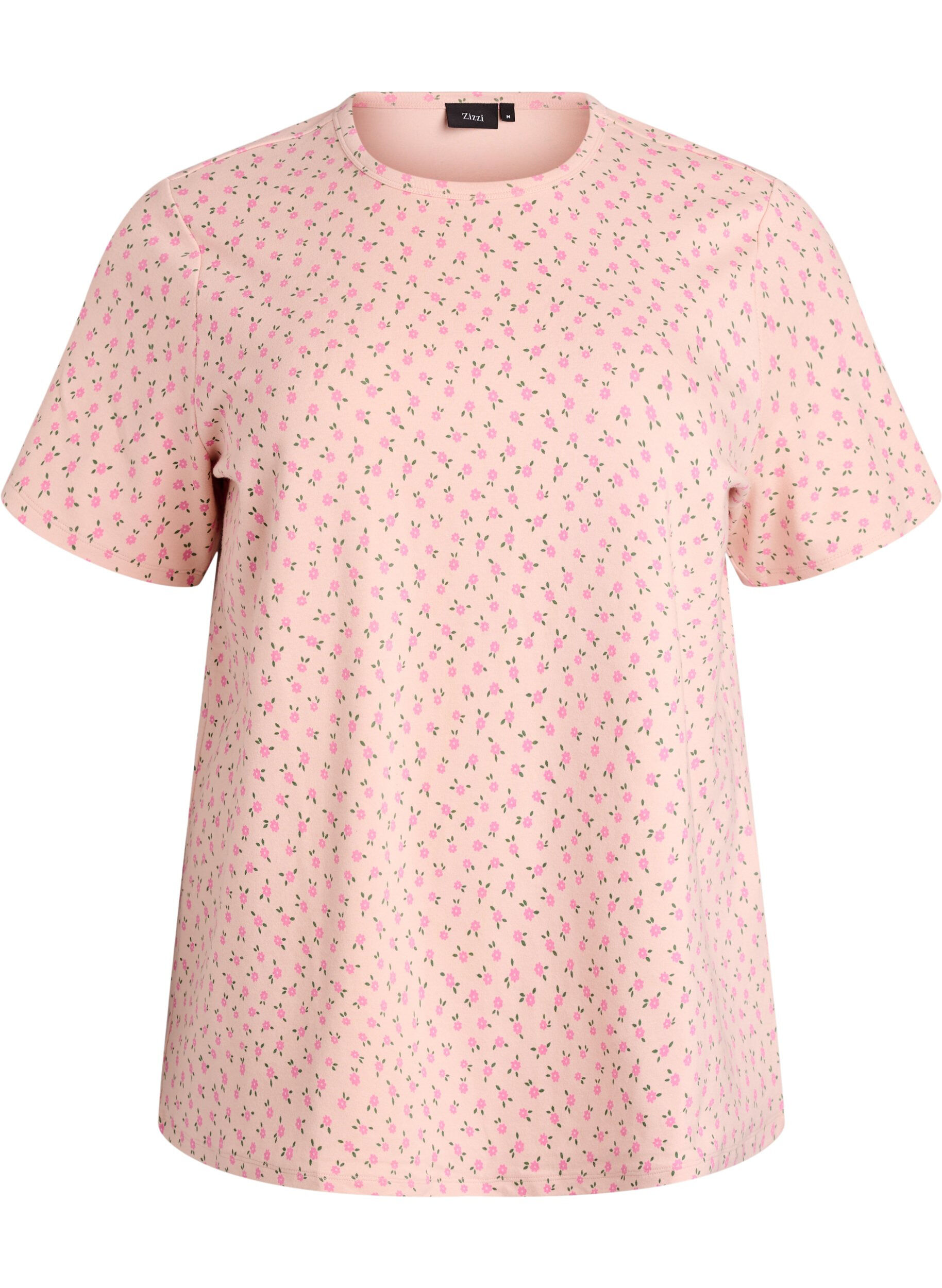 Zizzi T-shirt i bomull med helt&auml;ckande tryck, Rosa, Packshot image number 0