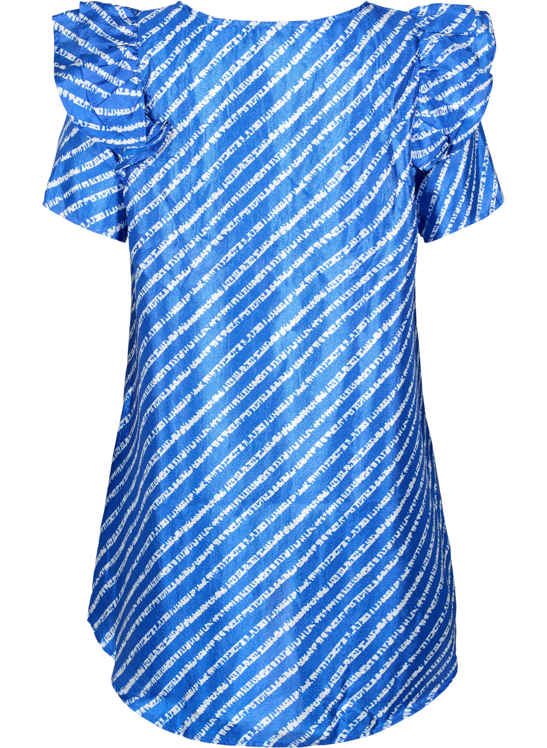 Zizzi Stripad tunika med fransar, S.T.W./White Stripes, Packshot image number 1