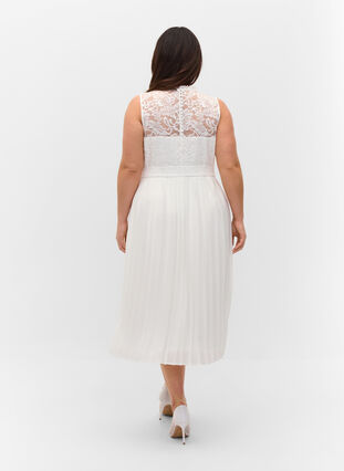 Ärmlös klänning med spets och veck, Star White, Model image number 1