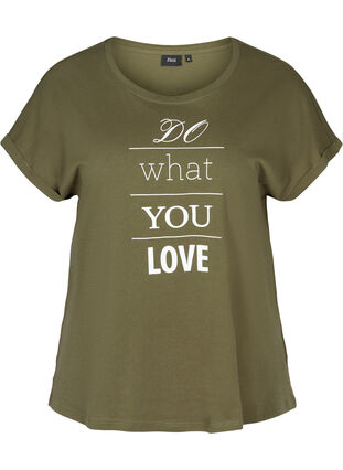 Kortärmad bomulls t-shirt med print , Ivy green w. Love, Packshot image number 0