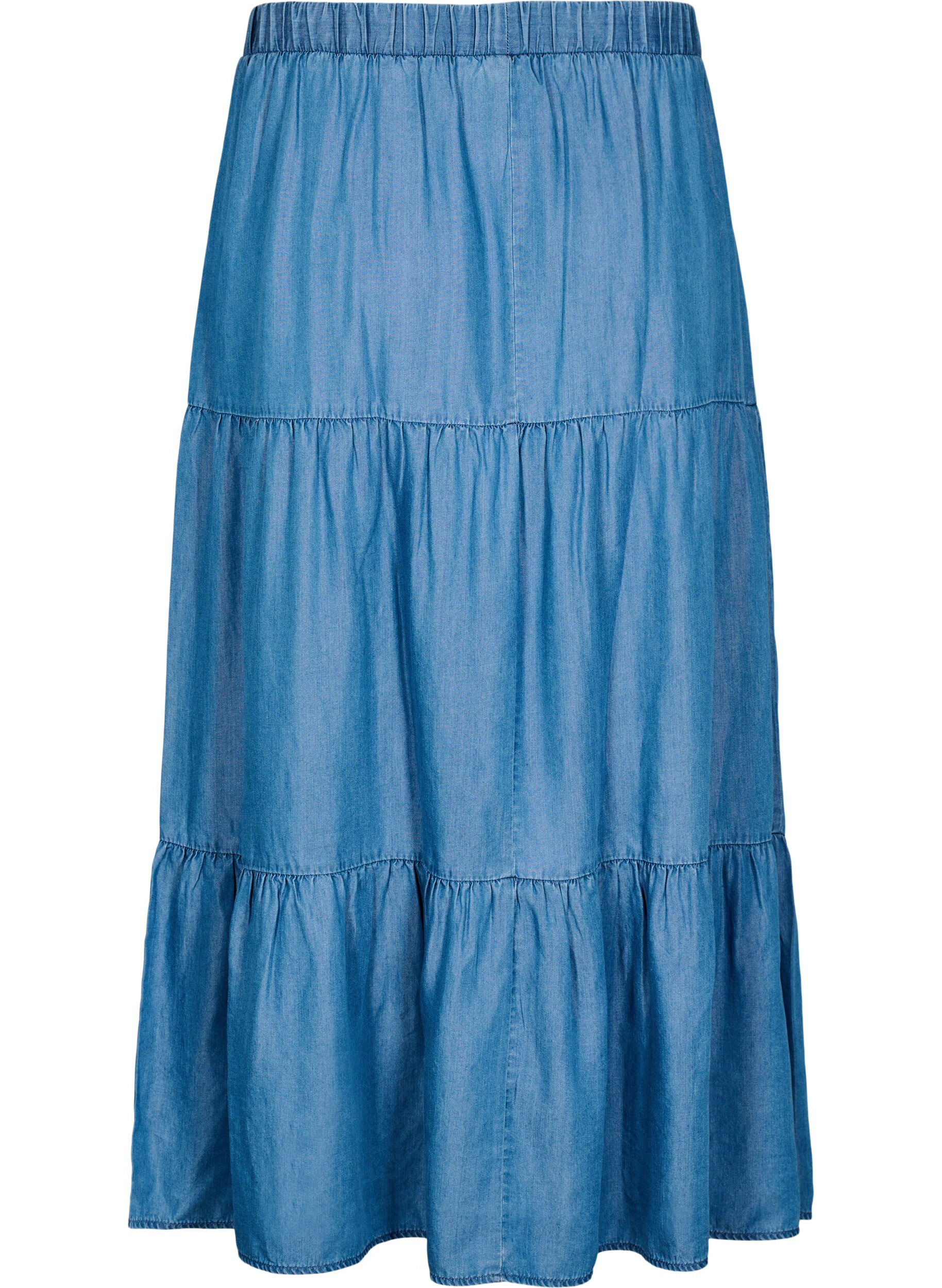 ZizziMaxijeanskjol med volanger, Bl&aring;, Packshot image number 1