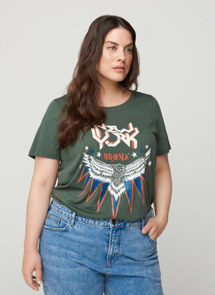 Kortärmad t-shirt med tryck, Green w. Eagle , Model image number 0