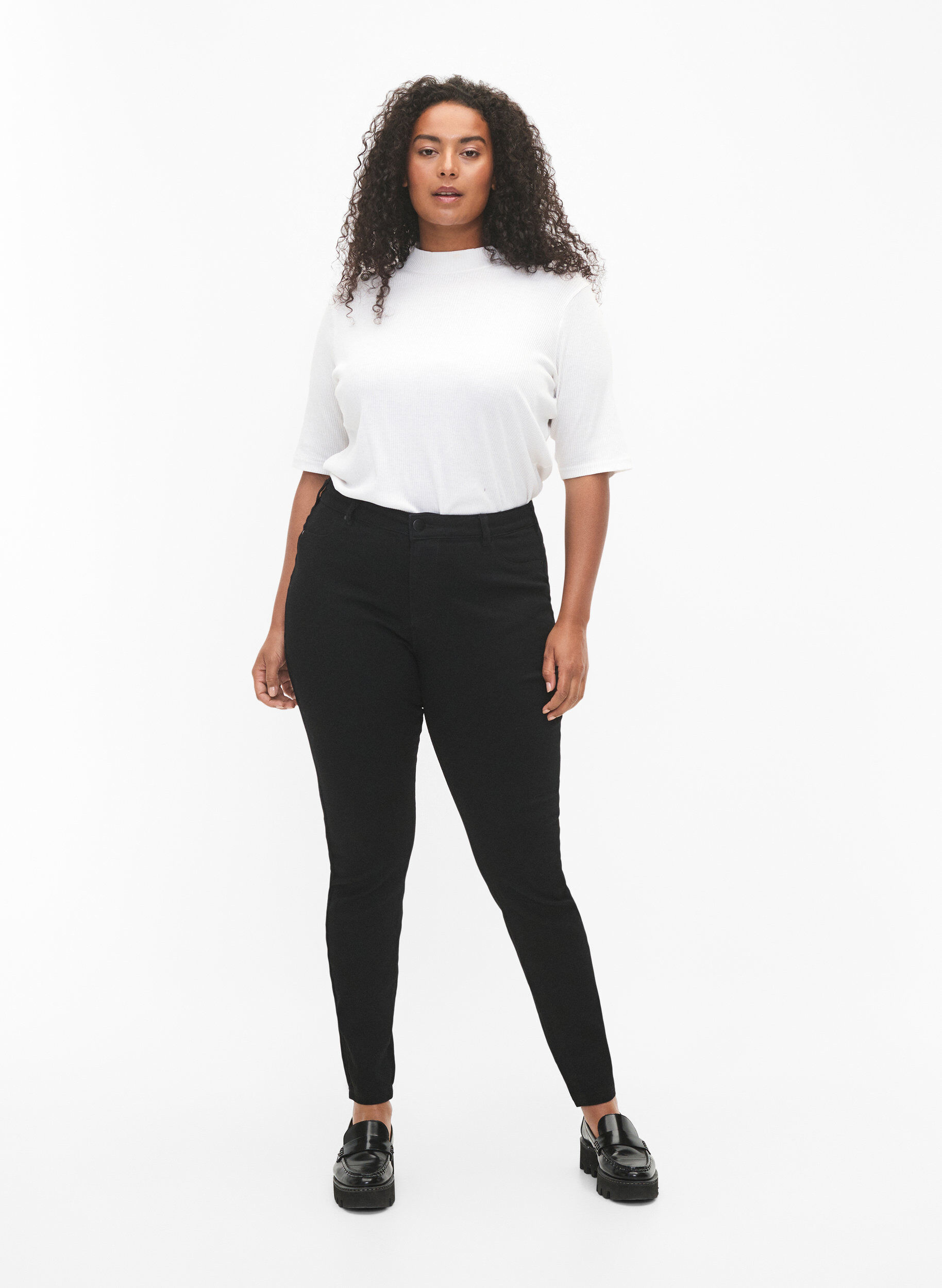 Jeggings i bomullsmix, Black, Model