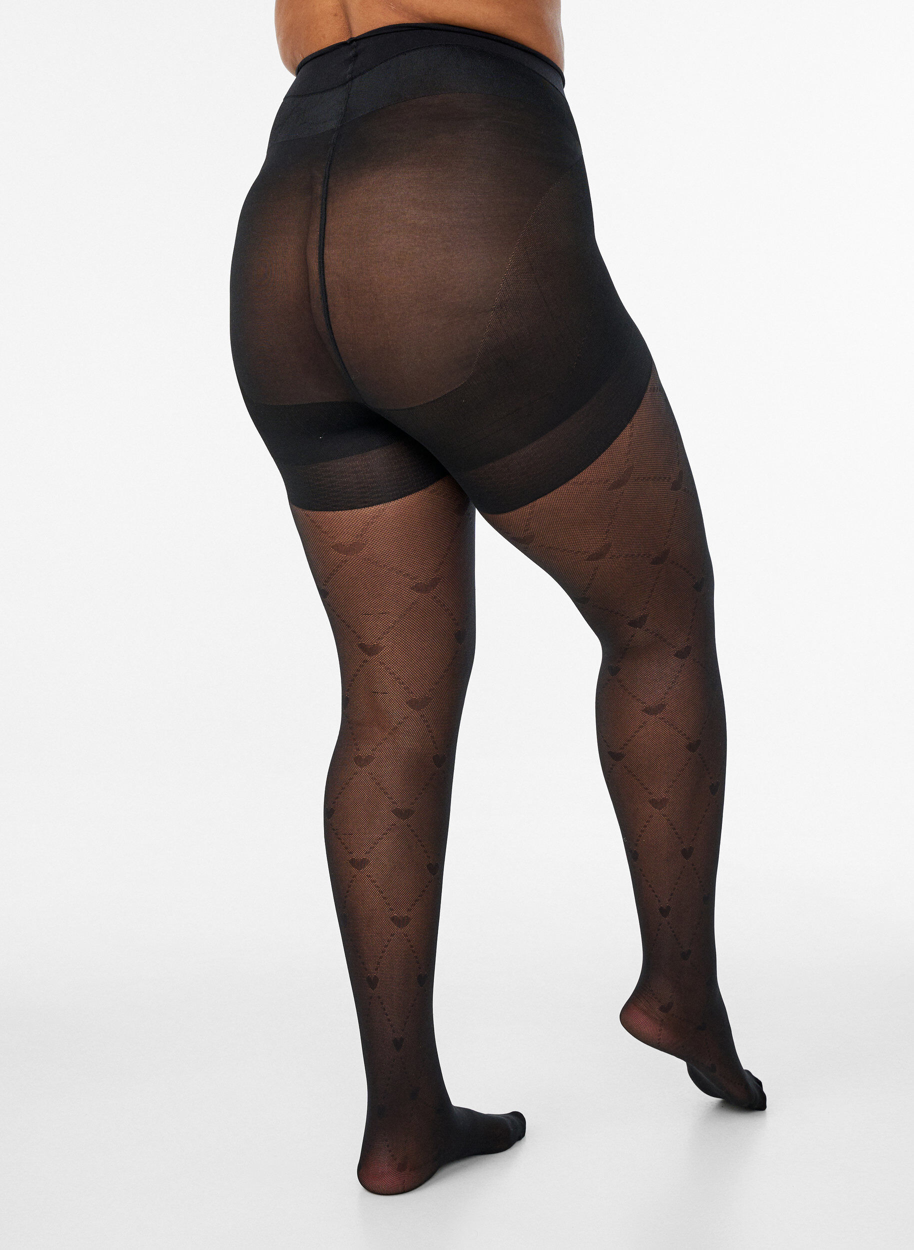 ZizziPush-up-strumpbyxor 50 denier med hj&auml;rtm&ouml;nster, Svart, Model image number 1