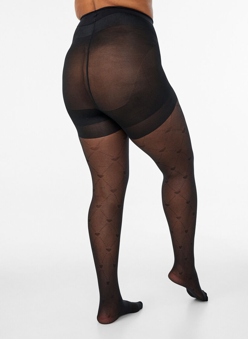 Push-up-strumpbyxor 50 denier med hj&auml;rtm&ouml;nster, Svart, Model image number 1