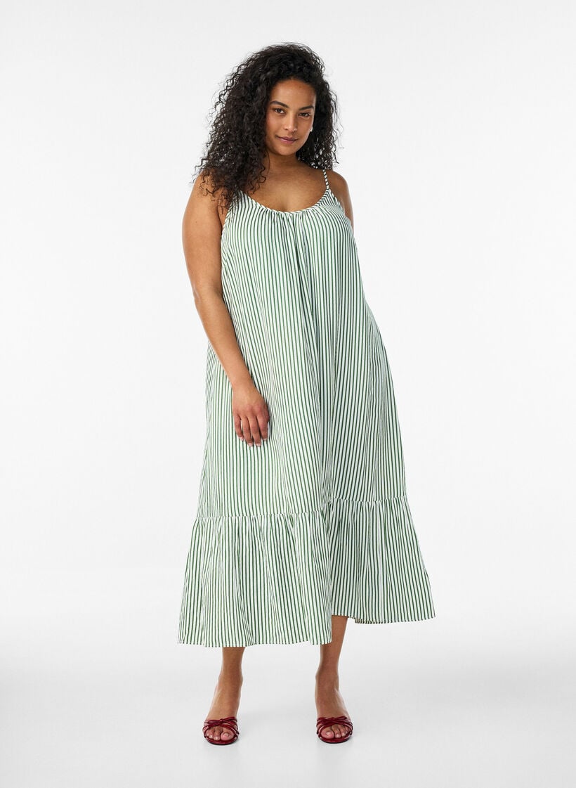 A-linjeformad sommarkl&auml;nning med r&auml;nder, Gr&ouml;n, Model image number 0