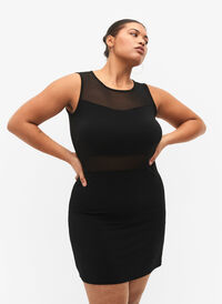 Ärmlös klänning med slim fit, Black, Model
