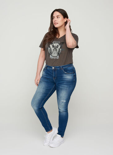 Extra slim Sanna jeans med normal midja, Dark blue denim, Model image number 0