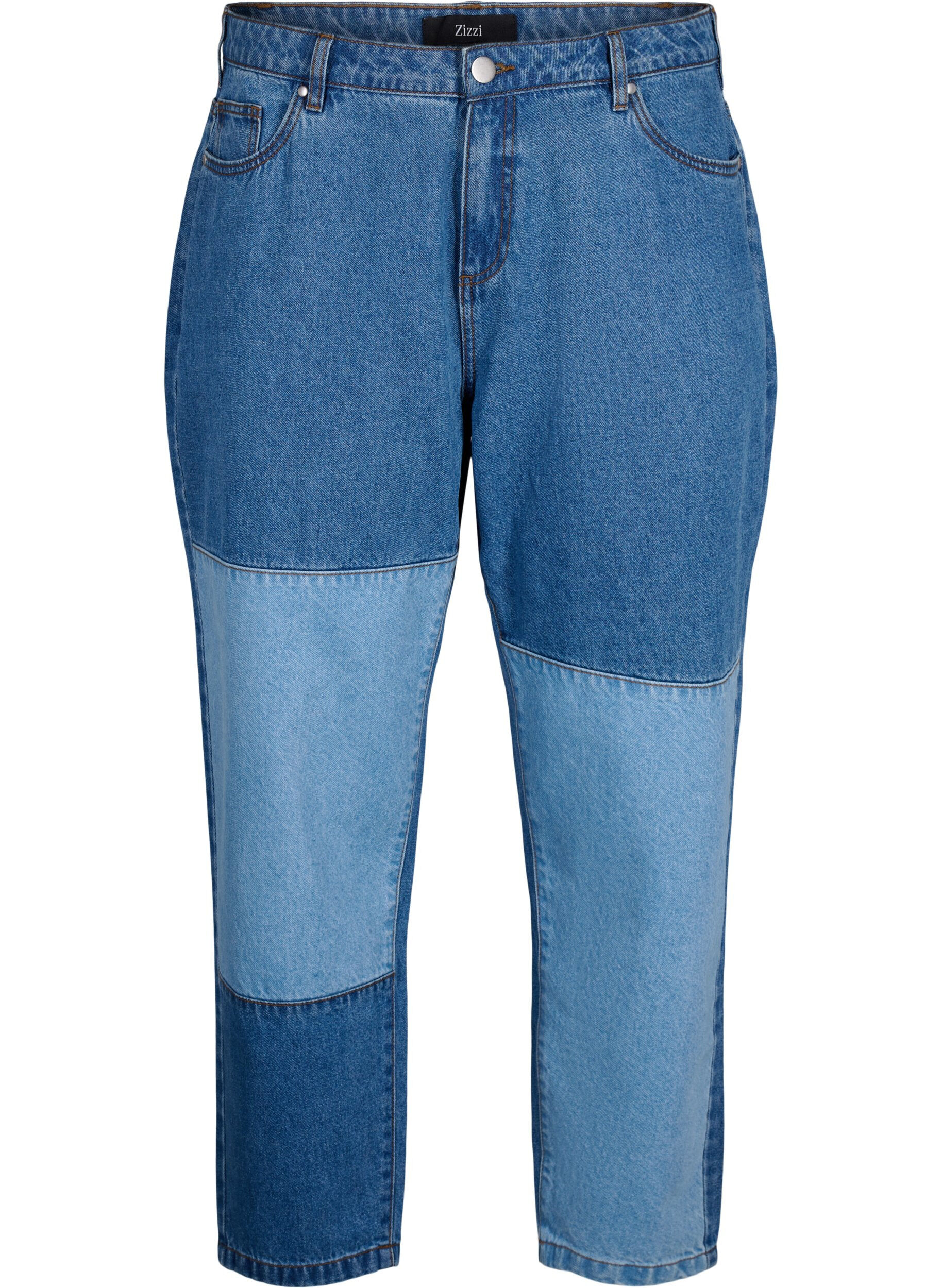 Zizzi Mille mom fit-jeans med f&auml;rgblock och h&ouml;g midja, Light Blue Denim, Packshot image number 0