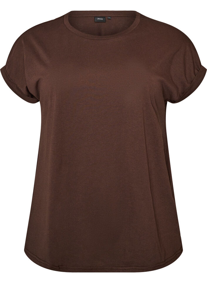 Kort&auml;rmad t-shirt i bomullsmix, Brun, Packshot image number 0