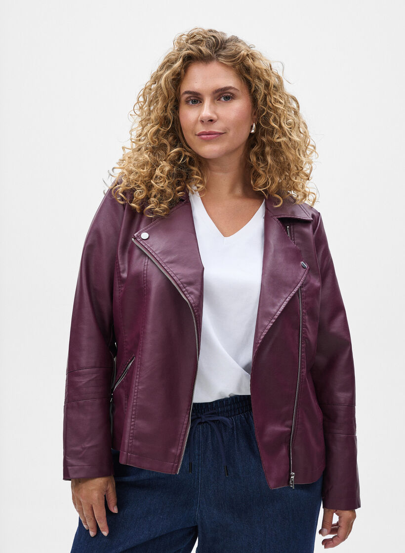 Bikerjacka i l&auml;derimitation, M&ouml;rk Bordeaux, Model image number 0