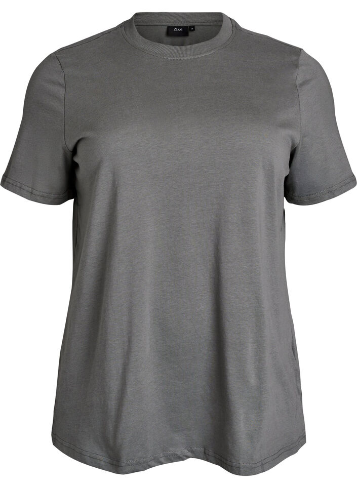 Enkel t-shirt i bomull med rund halsringning, Gr&aring;, Packshot image number 0