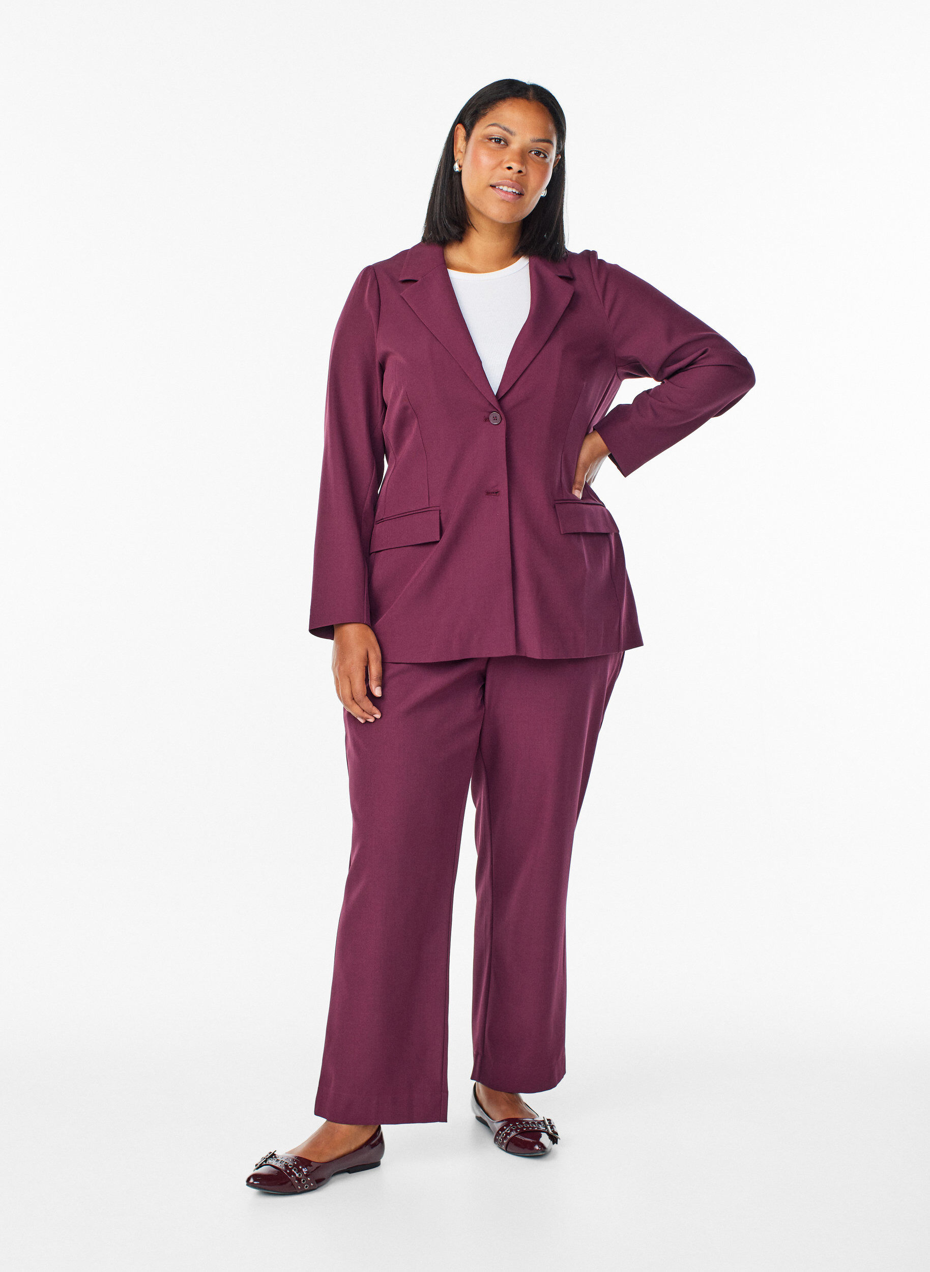 ZizziBlazer med fickor och slitsar, M&ouml;rk Bordeaux, Model image number 1