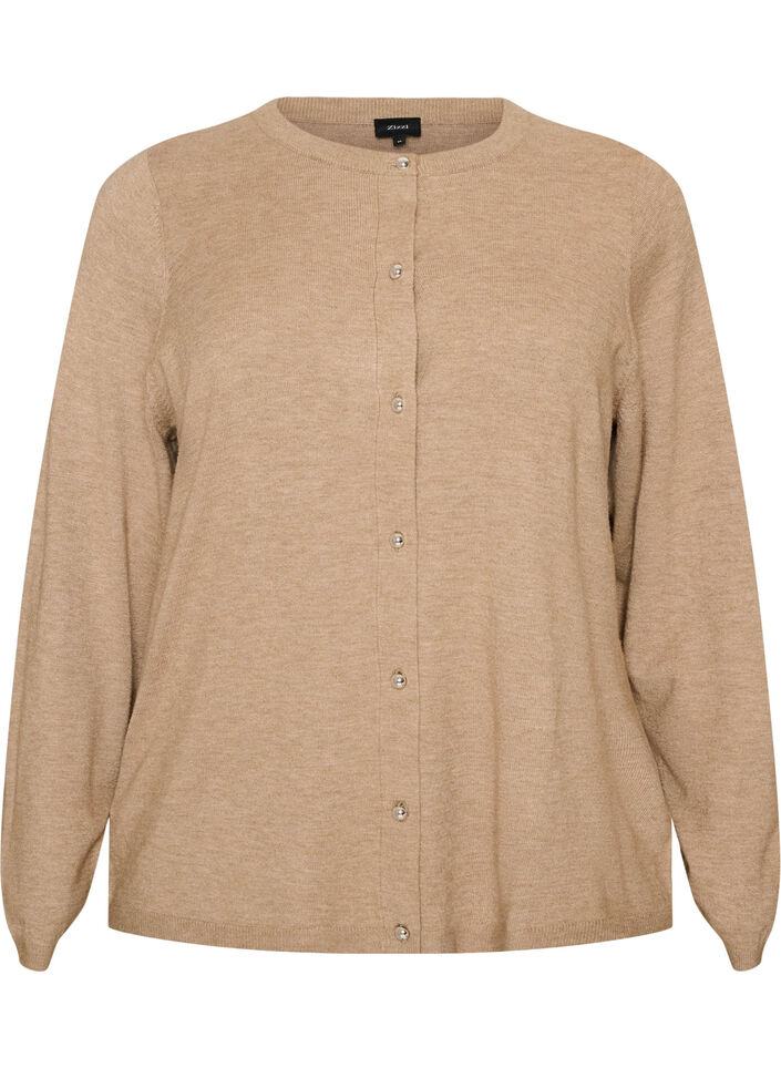 Cardigan med runda knappar, Beige, Packshot image number 0