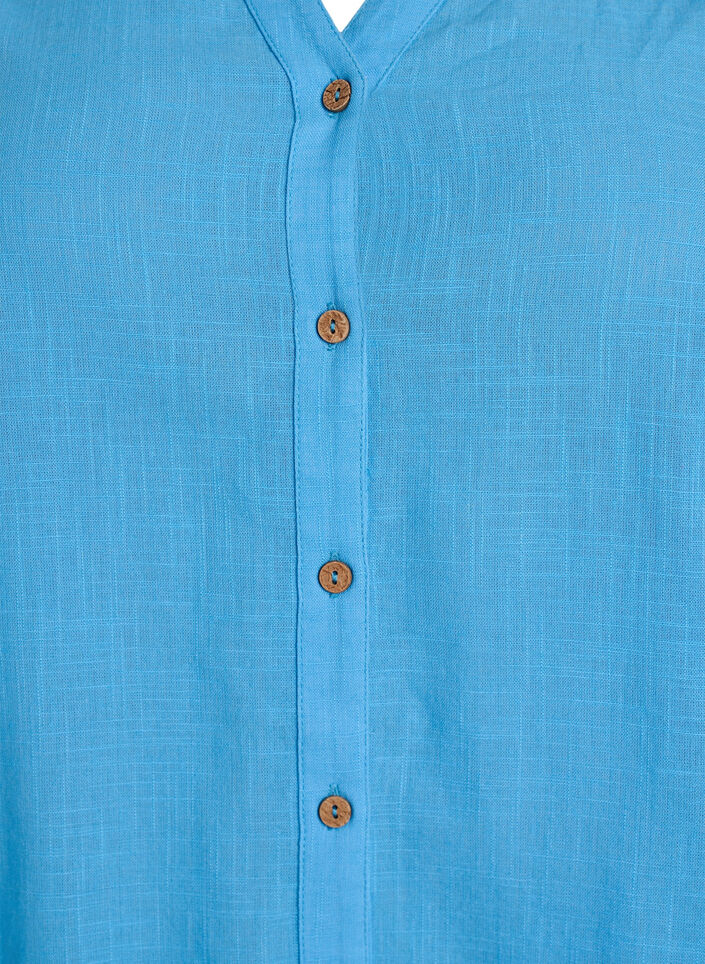 Skjortblus i bomull med v-ringning, Bl&aring;, Packshot image number 2