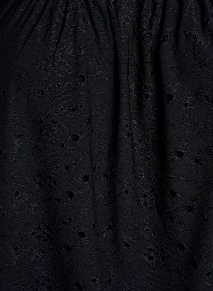 Blus med korta puff&auml;rmar och h&aring;lm&ouml;nster, Svart, Packshot image number 2