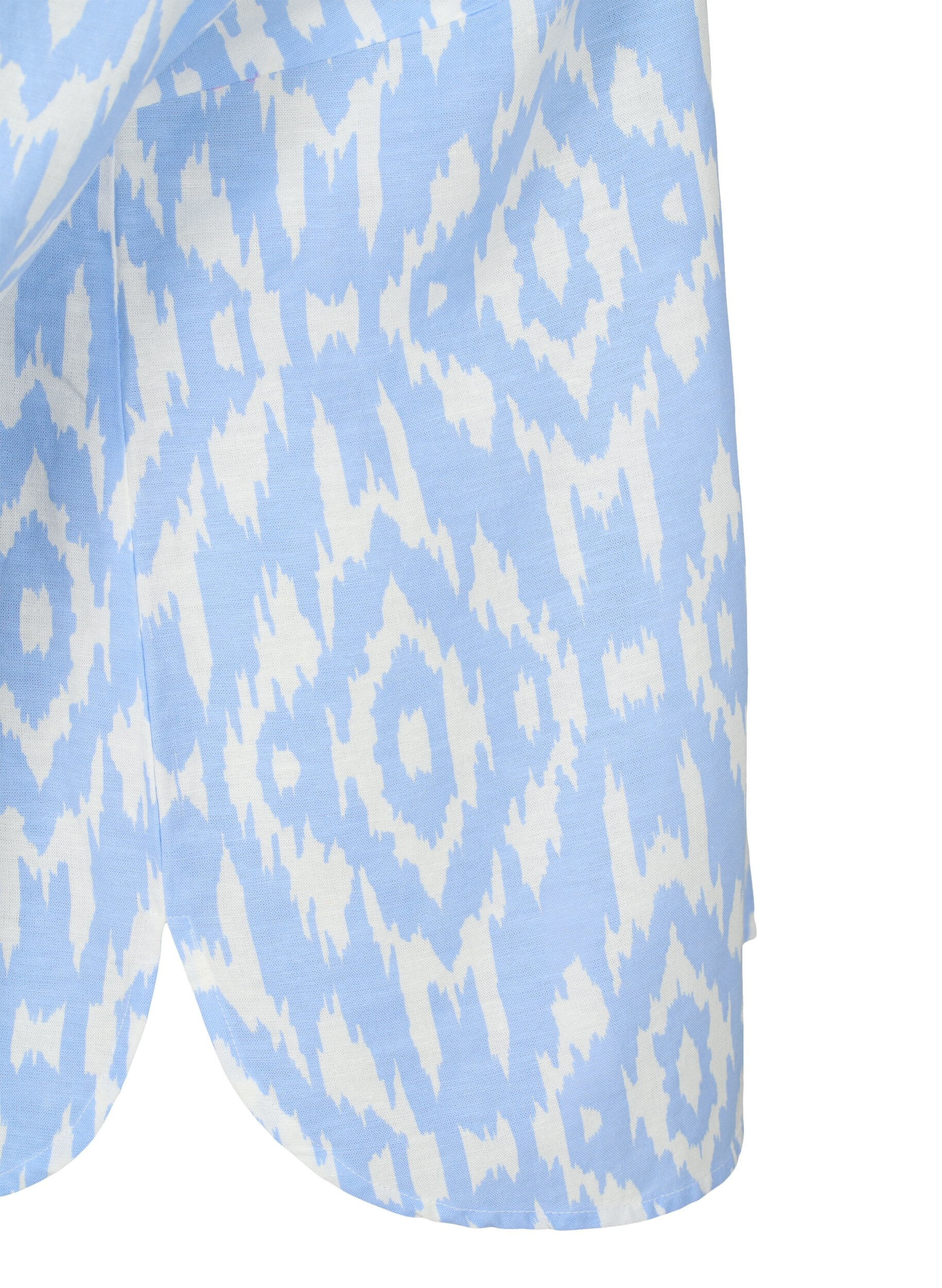 Zizzi M&ouml;nstrad skjorta med linne, Serenity AOP, Packshot image number 3