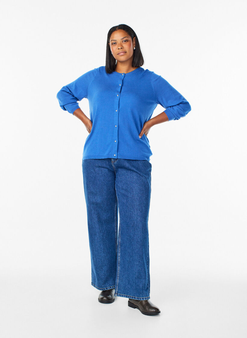 Cardigan med runda knappar, Bl&aring;, Model image number 1