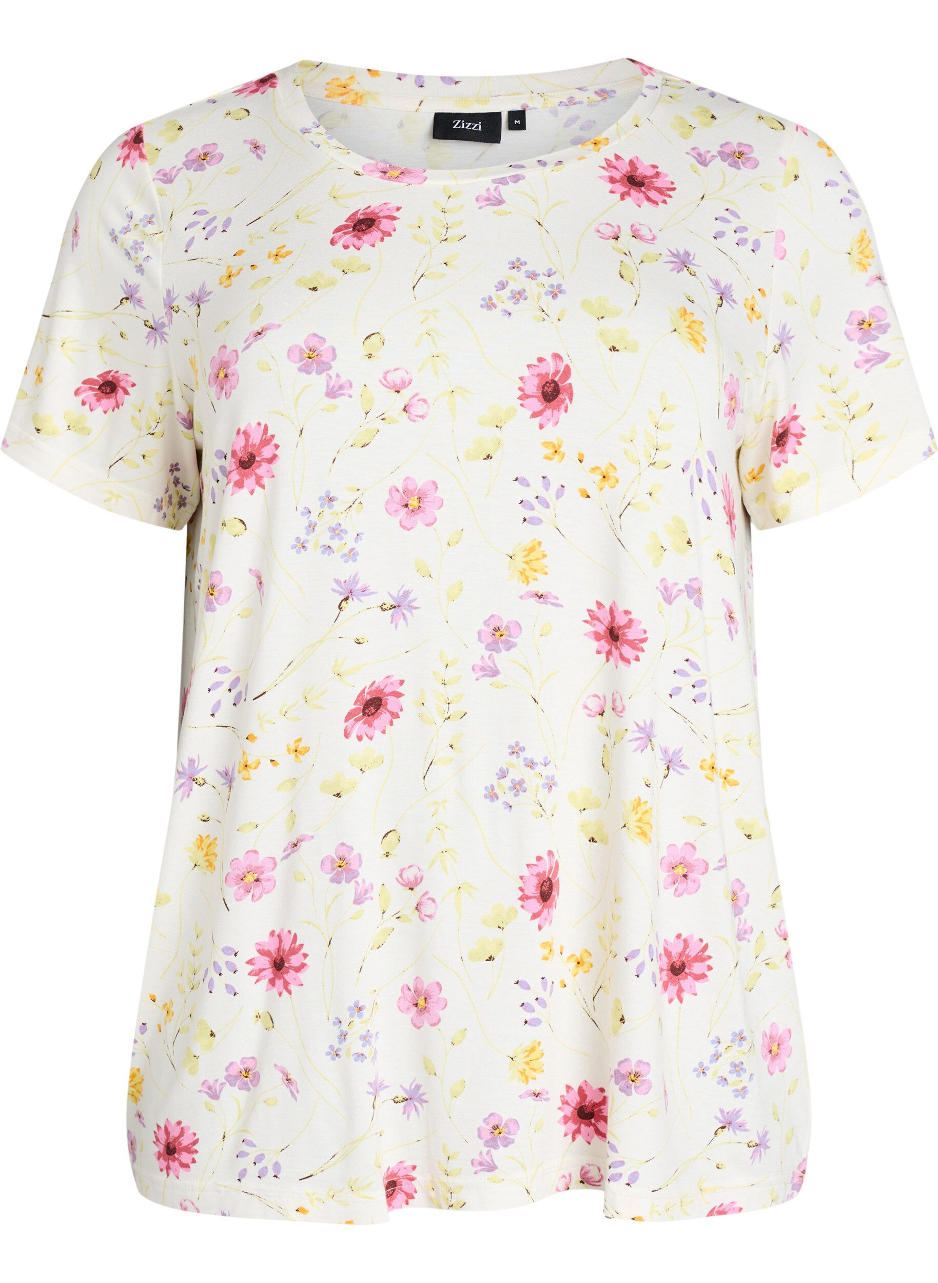 Zizzi T-shirt med blommigt tryck, Vit, Packshot image number 0
