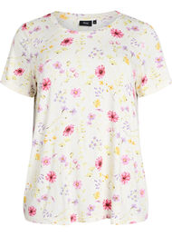 T-shirt med blommigt tryck, Vit