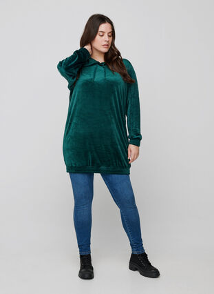 Sweatshirtklänning i velour med huva, Ponderosa Pine, Model image number 4