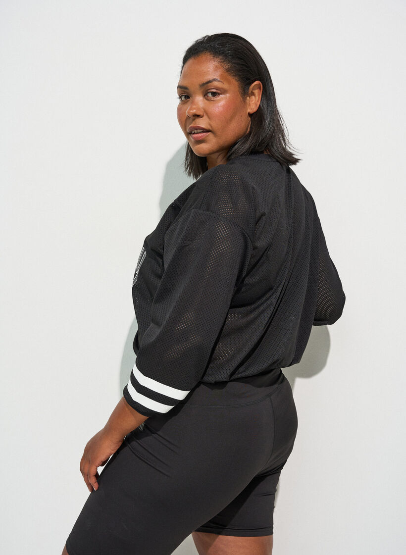 Sportig topp i mesh med texttryck, Svart, Model image number 2