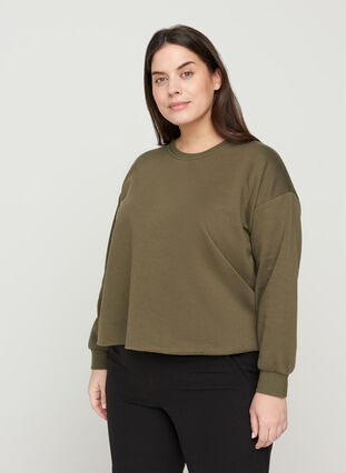 Croppad sweatshirt med rund halsringning, Ivy Green, Model image number 0