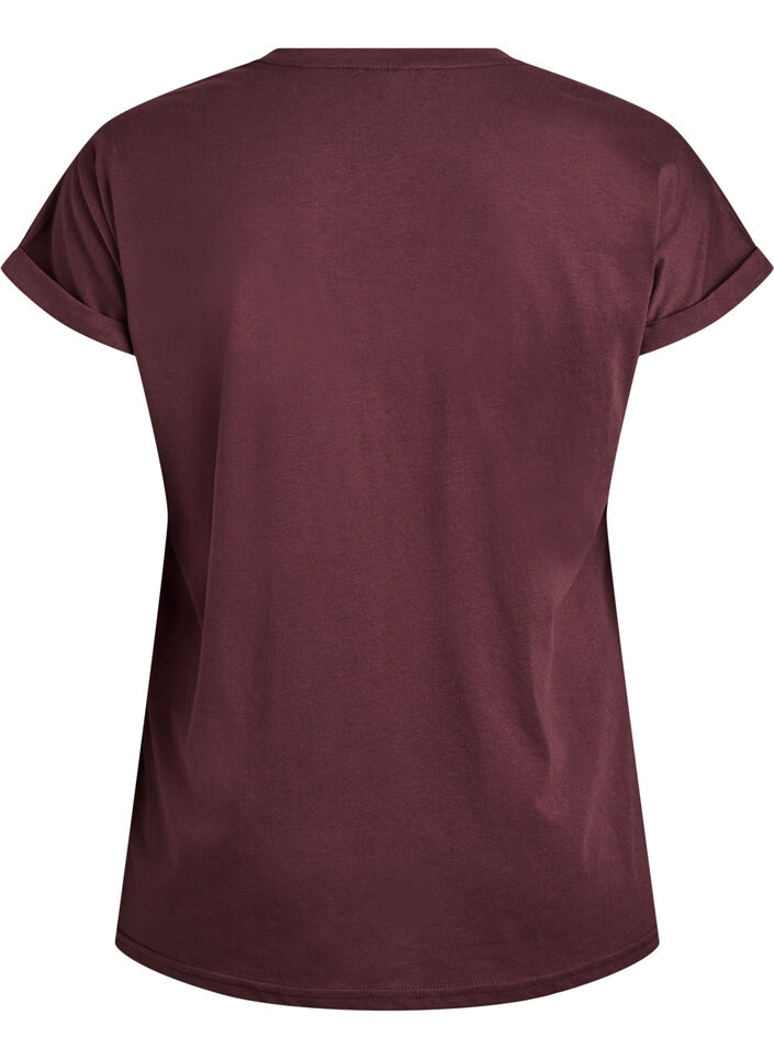 Kort&auml;rmad t-shirt i bomullsblandning, M&ouml;rk Bordeaux, Packshot image number 1