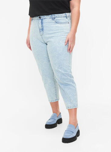 Ankellånga Millie mom jeans med tryck, Light blue denim, Model image number 2