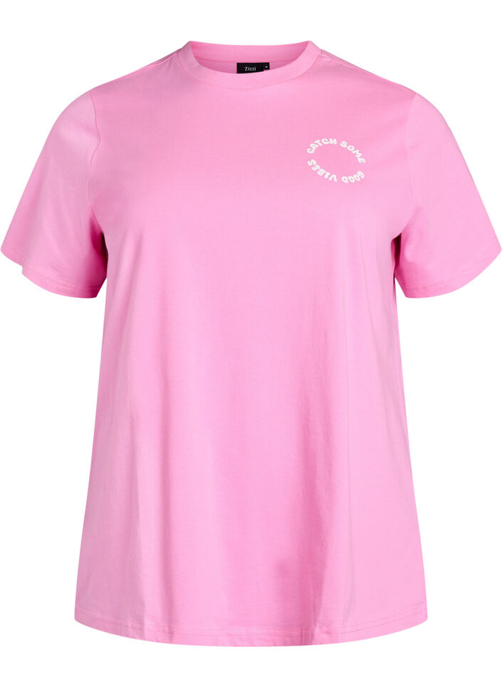 T-shirt i ekologisk bomull med textmotiv, Rosa, Packshot image number 0