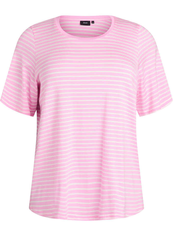 T-shirt i TENCEL™ Lyocell med ränder, Rosa, Packshot image number 0