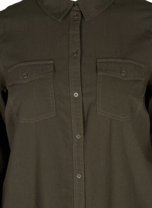 Lång bomullsskjorta med bröstfickor, Khaki Green, Packshot image number 2