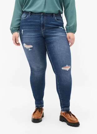Slitna Amy jeans med super slim fit, Blue denim, Model image number 2